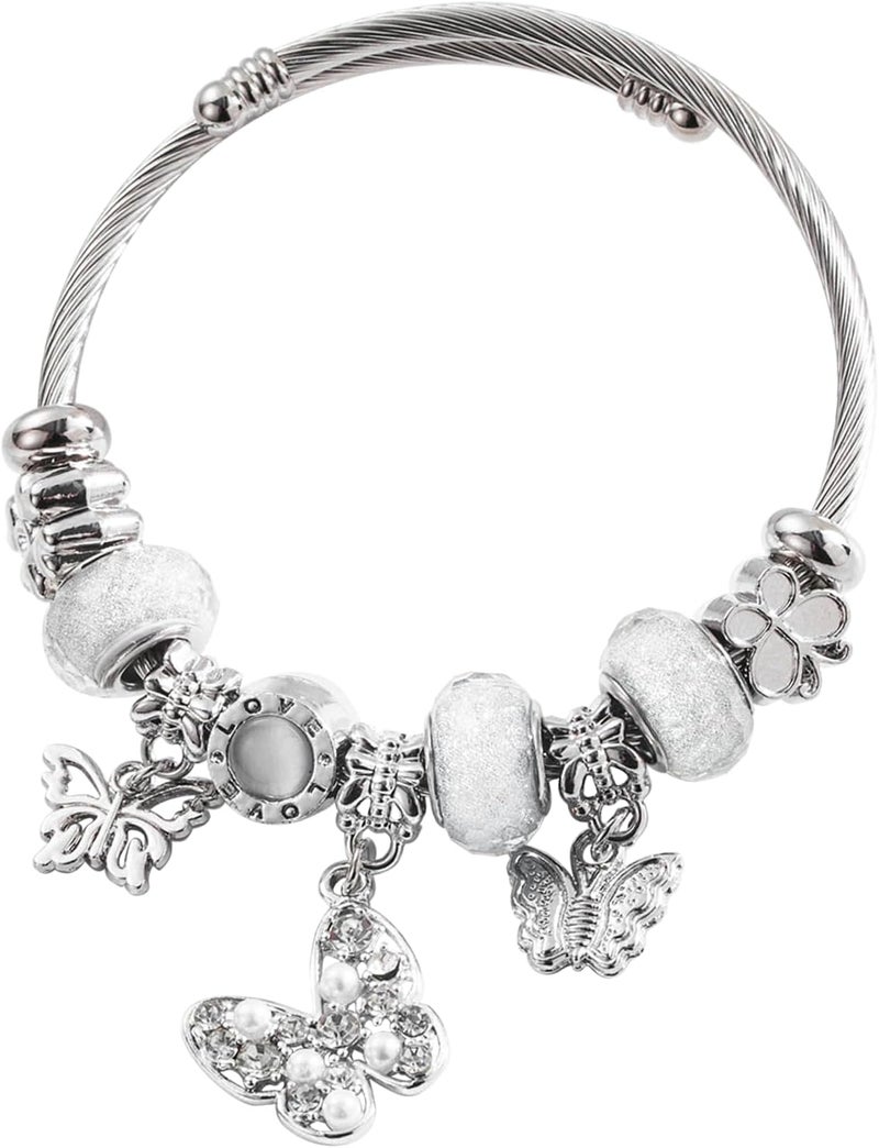 IUULOB Silver Women Bracelets - Adjustable Charm Bracelets for Women Birthday Gifts Favors Titanium Steel Bracelet Bundle Jewelry Kit - Image 1